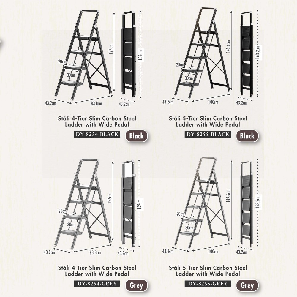 DY-8254-DY-8255-Stali-4-5-Tier-Slim-Carbon-Steel-Ladder-with-Wide-Pedal-08 Stáli 4-Tier / 5-Tier Slim Carbon Steel Ladder With Wide Pedal